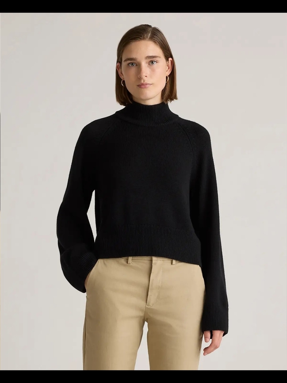 Quince Australian Merino Wool Cropped Mock Neck Sweater XS Black NWT